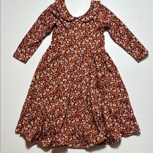 Girls' Floral Long Sleeve Dress - Rust Orange